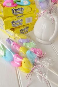 Peeps on a stick... clever, cheap, and looks great in the basket or for classmate   gifts. Need to remember this next Easter!