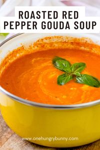 This Roasted Red Pepper Gouda Soup is the perfect creamy soup to add warmth and coziness this fall and winter! 🍂🍁 This easy-to-make recipe is perfect for a comforting meal, packed with nutrients and deliciousness. I promise this roasted pepper and gouda soup will become a new family favorite!