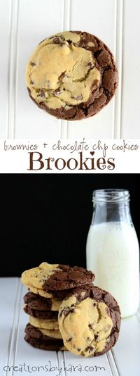 Brookies- a combination of two favorites, brownies and chocolate chip cookies, all rolled into one! One of the best cookie recipes you will ever try!