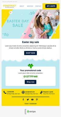 Easter Email Template «Easter Day» for Construction industry. Explore our Easter Email Templates to find just the right look for you. #Email_Newsletter_Template #Email_Templates #Email_Design #Email_Marketing #Mailchimp #Newsletter