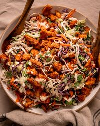 Vegan Ranch Slaw with Crunchy Baked Buffalo Tofu | The First Mess