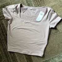 Hollister Cropped T-Shirt Dark Gray Size Extra Small