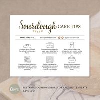 Elevate your customer experience with our handy sourdough bread care card! This care card template ensures that your customers' loaves stay fresh and delicious for longer. Add this thoughtful touch to your bread packaging today! ✦YOU WILL RECEIVE✦ 1.PDF file that includes link to the Canva template (5.5"x4.25") for sourdough bread care tips card 2.Canva Basics Guide ✦DOWNLOAD INSTRUCTIONS✦ 1.Ensure that you're logged in to your Etsy account. 2.Navigate to your profile and choose "Purchases & Rev