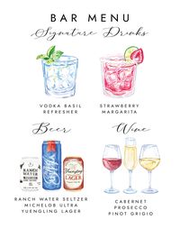 Listing is for SINGULAR digital illustration. If you need multiple, please choose your quantity from the drop down. Custom Illustration to make your own Wedding Bar Sign Beautiful drink illustrations made to order Hand-painted and then converted into scalable digital files to use for any project (for personal use only) -------------------------------------------------------------------------------- What you receive: SINGULAR DIGITAL DRINK ILLUSTRATION (If you need multiple select quantity from d