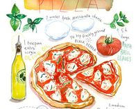 Pizza recipe print, Pizza illustration, Illustrated recipe art, Pizza art, Kitchen wall decor, Watercolor italian food poster, Cook in Italy