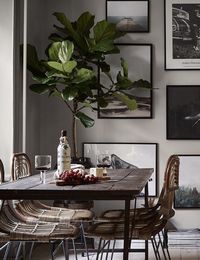 Scandinavian dining room with wooden details.