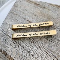 Gold Father of the Bride Tie Clip - Father of the Groom Tie Clip -  Script Tie Clips - Wedding Party Gifts - Brass Tie Bars by JLynnCreations on Etsy https://www.etsy.com/listing/710773621/gold-father-of-the-bride-tie-clip-father