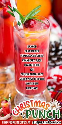 Christmas Punch is an easy and delicious holiday party drink packed with fruits like cranberries, oranges, and pomegranates. Keep it non-alcoholic or add rum or vodka for extra holiday spirit!