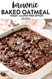 This Baked Brownie Oatmeal is a creamy chocolate baked oatmeal recipe packed with 7 grams of protein per serving for a fulfilling, healthy breakfast.