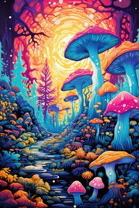 Embark on a surreal journey through our Trippy Mushroom Forest Collection. Explore a world where vibrant colors and whimsical forms intertwine in a forest filled with fantastical mushrooms. From mesmerizing posters that transport you to this surreal realm, to mugs that let you sip your favorite beverages amidst the kaleidoscopic wonders, and t-shirts that allow you to wear the magic of this dreamy forest