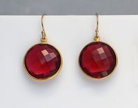 Faceted Round natural Garnet Vermeil Gold or Sterling Silver bezel set Earrings - Large Gemstone Earrings - January Birthstone