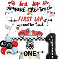 PRICES MAY VARY. Package Includes: You will receive 20 x latex balloons(12 inches), 1 x first lap around the track banner, 1 x first lap around the track backdrop, 1 x first lap around the track cake topper, 1 x one high chair banner, 1 x number 1 foil balloon(Helium Supported), which can help you hold an unforgettable racing car 1st birthday decoration Easy to Use: First lap around the track banner and one high chair banner are pre-punched, needs to be assembled by yourself; Then you can hang it on the wall, window, door, table and anywhere you like Glitter Design: First lap around the track banner, one high chair banner and first lap around the track cake topper are made of high quality glitter cardstock, can shine under the sun and light, exquisite and beautiful First Lap Around the Tra