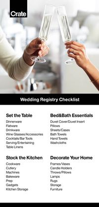 Stock the kitchen, set the table, make the bed. Our printable checklist makes it easy to register for every essential for every space—and then a few fun extras, too. Eyeing higher ticket items, like a sofa or bar cart? Add them to your registry as a group gift, and let friends and family each contribute what they want. And don't forget to add must-haves for future hosting, whether it's weekend brunch or a holiday feast.