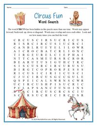 Step right up and dive into the excitement of the big top with my Circus Fun Word Search! It’s a delightful way to bring the wonder of the circus right to your fingertips!  The word CIRCUS has been hidden in this puzzle more than one time. Words may appear forward, backward, up, down or diagonal. Words may overlap and cross each other. Look and see how many times you can find the word.