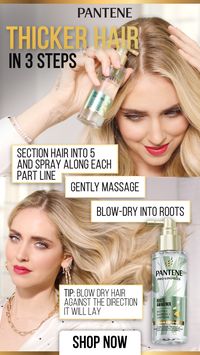 Thicker hair in 3 easy steps with Pantene Roots Awakener. Available at Amazon.