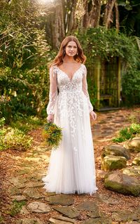 Sheer Boho-Style Wedding Dress with Bell Sleeves | A-Line Silhouette | Essense of Australia