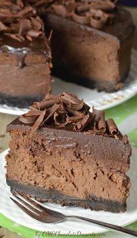 Triple Chocolate Cheesecake with Oreo Crust - OMG Chocolate Desserts