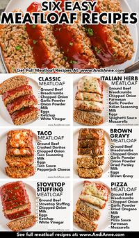 These six meatloaf recipes will change the way you look at meatloaf forever! Homemade meatloaf doesn’t have to be the same boring recipe over and over. Whether you try our stove top stuffing flavor, classic meatloaf, taco-inspired, pizza meatloaf, or drizzled with brown gravy, there are so many ways to make a meatloaf recipe taste completely different than ordinary.