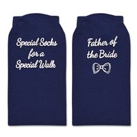 Father of The Bride Gifts for Father in Law, Father of the Bride Socks, Wedding Socks for Men BLUE Description and features FATHER SOCKS - Blue Novelty Wedding Socks with saying "Special Socks for a Special Walk Father of the Bride". A perfect gift from a daughter to her father on the wedding day. FATHER OF THE BRIDE GIFTS - Special socks for a special walk! Let your dad wear these unique socks on your special day, whether it be your engagement or wedding party. SUITABLE SIZE - Each gift box reveals a pair of wedding socks designed to comfortably fit men's shoe sizes 7 and above. HIGH QUALITY - Our socks are designed with a cozy composition of 80% cotton, 15% polyamide for added resilience, and 5% elastane for a flexible fit.   Return Policy ⦿  All our products come with a 30-Day Return Po