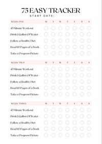 Take your health and fitness goals to the next level with this tracker. Not quite ready for 75 Hard? Or gave it a try and it’s not for you? Check out 75 Easy. Similar to the popular program, this version is less time consuming and more manageable while still allowing you to lose weight, workout more, eat healthier, and become the best version of you!