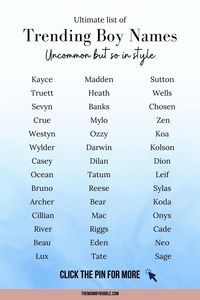 Handsome and uncommon baby boy names plus their meanings.