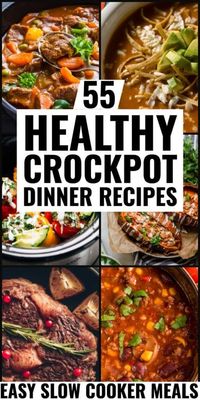 55 Healthy Crockpot Recipes! Finding slow cooking healthy dinner recipes just got easier with these 55 healthy dinner recipes for your crockpot! Tons of variety with chicken, beef, pork, & ground turkey plus sweet potato soups & chilis! Whether you’re on the clean eating, low carb, Weight Watchers, vegetarian, Paleo, or Whole30 diet you’ll find a new healthy easy crockpot meal for dinner here! #crockpot #crockpotrecipes #dinner #slowcooker