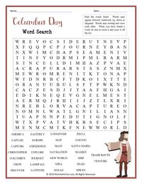 A word search puzzle featuring words associated with Columbus Day. This puzzle is a perfect way to celebrate or anytime during the year when learning about this holiday. Use this sheet as part of your teaching curriculum, a treat for early finishers or just for fun.