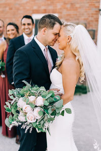 The semi  cascade bouquet is whimsical and romantic with loose and flowy greenery . #bridebouquet#bouquets#modernweddingsonthefarm, #blushpinkweddings#chicwedding#blushweddinginspiration