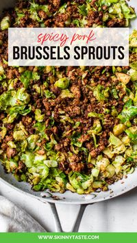 Spicy Pork Brussels Bowls are a delicious low-carb meal, made with shredded brussels sprouts as the base, smoky ground pork, and an egg on top! #lowcarb #brusselssprouts #keto #weightwatchers #dinner