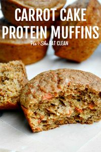 Carrot Cake Protein Muffins #eatclean #cleaneating #heandsheeatclean #proteinmuffins #carrotcake