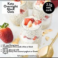 An easy Keto friendly overnight mock oats recipe made with hemp heart and chia seed. Plus, this creamy keto breakfast recipe is also gluten-free, dairy-free and contains only 2 g net carb per serve.