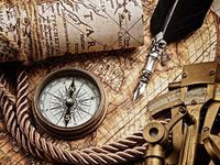 size: 24x18in Photographic Print: Vintage Still Life with Compass,Sextant and Old Map.Map Used for Background is in Public Domain. Ma by scorpp :