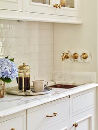 I like the antique look of this. note the subway tile seems to be hand cut and almost groutless | Jack Bilt Home, Butlers Pantry