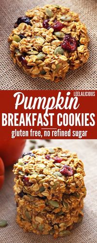 Pumpkin Breakfast Cookies - healthy make-ahead breakfast in the form of convenient, delicious cookies. They are gluten-free and refined sugar free.