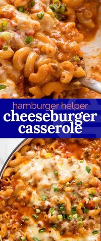 One pot! Ground beef, macaroni and a cheesy tomato sauce. Homemade Hamburger Helper - tastes like cheeseburgers in pasta form!