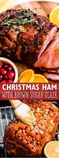 Get ready for the Christmas dinner of a lifetime! Scored in a diamond pattern, studded with cloves, and covered in a honey-dijon glaze, this Christmas Ham with Brown Sugar Glaze is really a showstopper on the table! Best of all? It’s a total piece of cake to make. #christmasdinner #christmasham #howtocookham