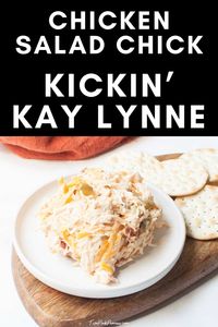 This copycat recipe for Chicken Salad Chick's Kickin' Kay Lynne chicken salad tastes just like the restaurant version. The Kickin' Kay Lynne is their chicken salad that's loaded with cheese, sriracha, bacon bits, pickled jalapenos, and more! 