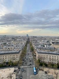 Beautiful view waiting for sunset at the top of the Arc de Triumphs looking at Paris, France. Fantastic view looking over. Stairs and lift (for disabled) avaliable 