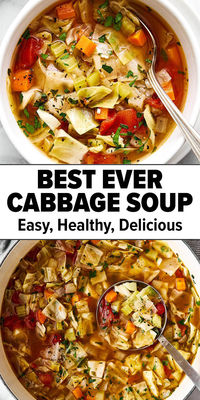 This cabbage soup recipe is just what you need for the fall soup season. It's light and simple, but extra comforting and delicious. You could also add shredded chicken, ground beef, sausage, and more to make it heartier. Plus, it's a healthy, low-calorie meal that can be adjusted for a cabbage soup diet. Save this recipe for healthy soup inspiration and click the link for the full recipe. Make sure to post your photo if you make it — I love to see it! #cabbagesoup #souprecipes #fallsoups