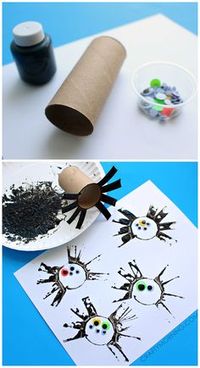 Toilet paper roll spider stamping craft for kids on Halloween!