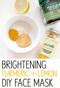 Brightening Turmeric + Lemon DIY Face Mask. With beautifying turmeric and healing manuka honey, this mask is perfect for acne-prone skin, evening out skin tone and rejuvenating radiance. Helps retain moisture and a glowy complexion!