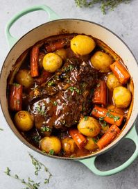 This Classic Pot Roast includes all the crave-worthy elements that make pot roast a family favorite, including melt-in-your-mouth meat, potatoes, carrots, and a rich, warming broth. Cook it in the oven, Instant Pot, or slow cooker!