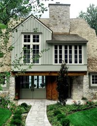 Love this green and stone home exterior! This for when the house needs to be repainted