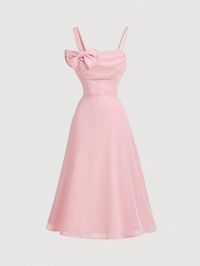 Pink Elegant Collar Sleeveless Chiffon Plain Cami Embellished Non-Stretch  Women Clothing