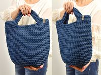 Handmade crochet tote bag, Scandinavian style, Crochet handbag, Knitted handbag, Denim color, Reusable market bags