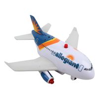 The Allegiant Airline pullback is an action toy that stimulates a child’s imagination. Pull the plane back, push the red button on top, and watch as it taxis forward prepared for take-off. As the stylized Allegiant Airlines aircraft moves forward it makes takeoff sounds and red lights flash. The aircraft features authentic Allegiant Airlines decals. Recommended for Ages 3+.