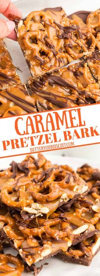 Caramel Pretzel Bark is the perfect combination of salty and sweet. This easy-to-make treat is the perfect snack for any occasion. It's crunchy, chewy, and the perfect sweet treat!