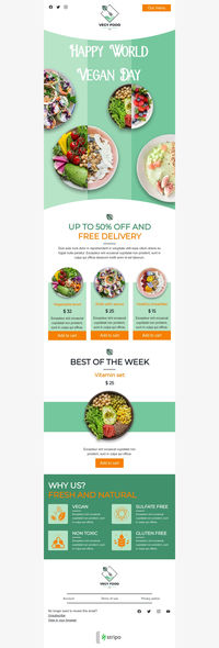 Create professional, responsive emails fast with no HTML skills. Follow us on Pinterest for more inspiration and tips. 🤗 #worldveganday #stripoemail #emailnewsletter #emailtemplates #emaildesign #emailmarketing #digitalmarketing