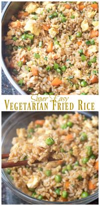 Skip the take-out and make your own quick, flavorful and healthier Super Easy Vegetarian Fried Rice in just 15 minutes! #friedrice #recipe #easy #healthy #15minutemeals