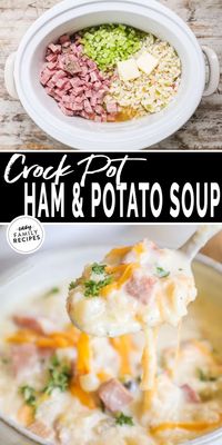 This dump and go Crock Pot soup recipe is SO easy and SO delicious! My family loves this simple slow cooker ham and potato soup. It’s a creamy Crock Pot soup that uses ingredients like frozen potatoes, diced ham, and chicken broth to make a hearty, filling, and super tasty dinner soup that can easily be a stand alone meal. It’s the ideal set it and forget it meal for busy nights because it only requires 10 minutes of hands on time. Everyone will love tucking into this no-prep Crock Pot soup!